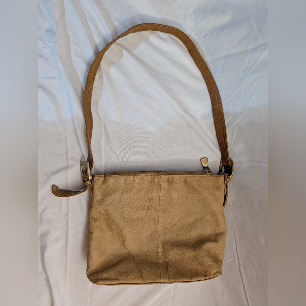 Vintage Genuine Leather Slouchy Hobo Bag | Tan Boho Chic Shoulder Bag | Spacious